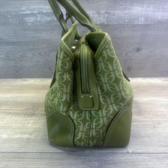 FOSSIL Green Signature Monogram Canvas Leather Purse Handbag Key Charm Y2K VTG - Picture 4 of 16